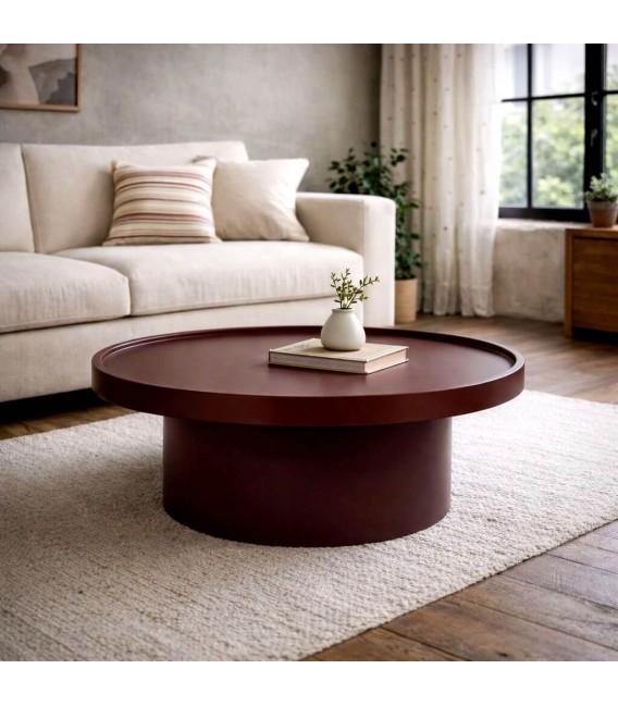 Mesa de centro redonda madera MDF lacada en granate estilo moderno Mdmhogar