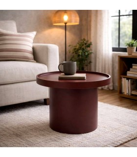 Mesa auxiliar redonda madera MDF lacada en granate estilo moderno Mdmhogar