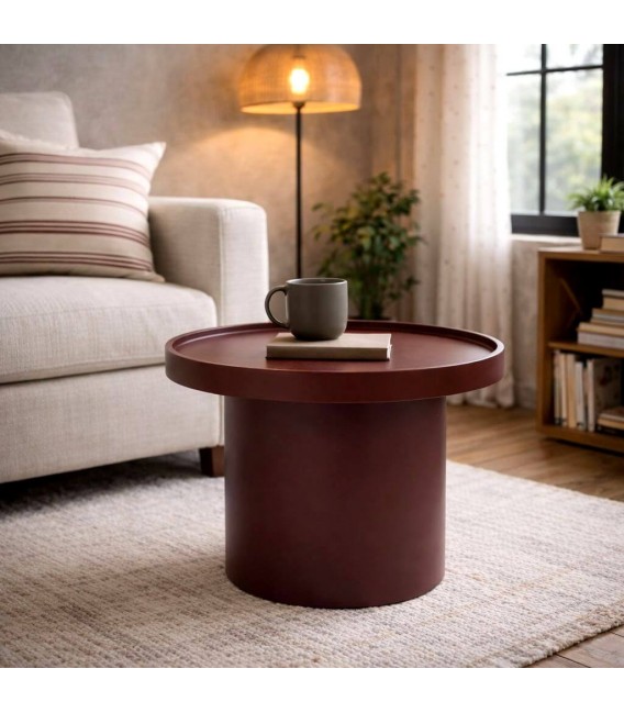 Mesa auxiliar redonda madera MDF lacada en granate estilo moderno Mdmhogar