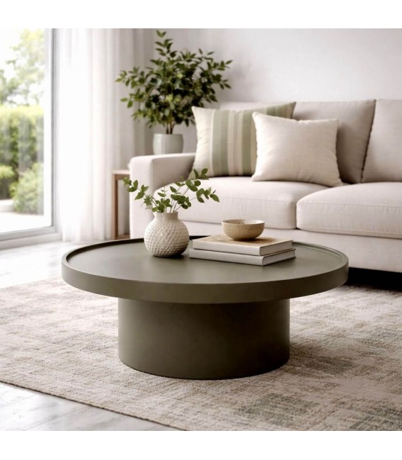 Mesa de centro redonda MDF lacada en verde estilo moderno Mdmhogar