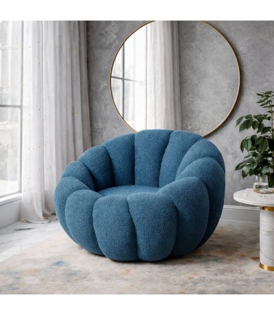 Sillón art decó tapizado en tela azul diseño moderno elegante Mdmhogar