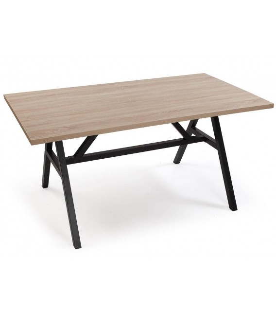 Mesa comedor rectangular roble natural metal negro estilo industrial