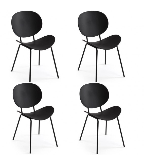 Set de 4 sillas comedor negras metal estilo contemporáneo Mdmhogar