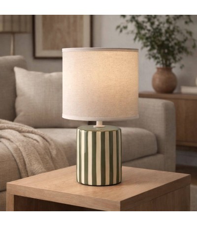 Lámpara sobremesa pequeña cerámica verde beige contemporánea Mdmhogar