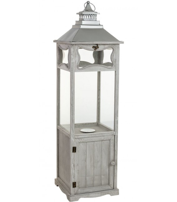 Farol muy alto de estilo clásico en madera acabado gris claro