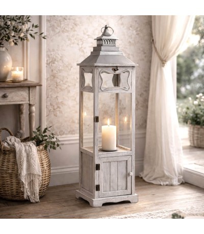 Farol muy alto de estilo clásico en madera acabado gris claro Mdmhogar