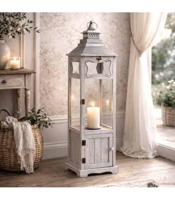 Farol muy alto de estilo clásico en madera acabado gris claro Mdmhogar