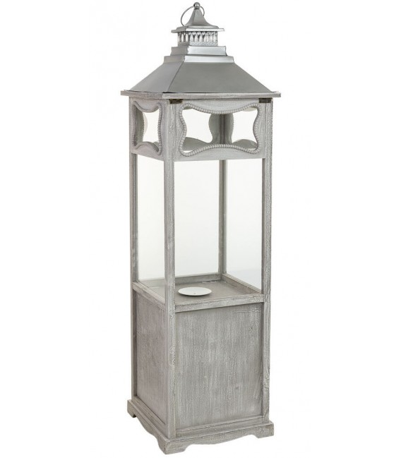 Farol muy alto de estilo clásico en madera acabado gris claro 2