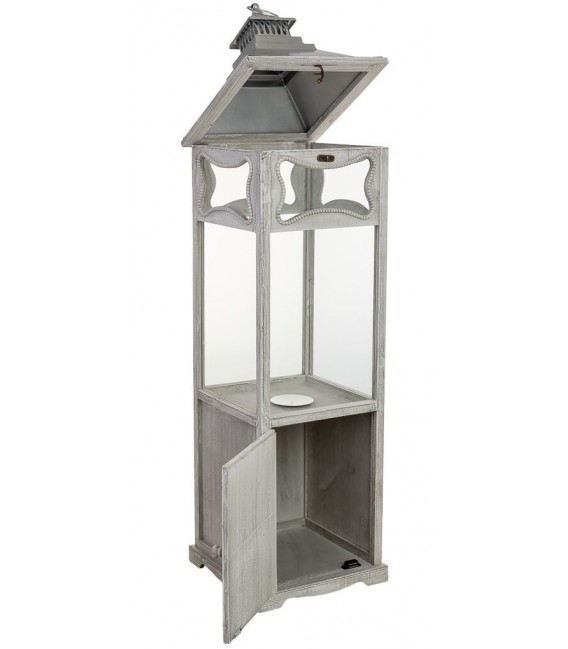Farol muy alto de estilo clásico en madera acabado gris claro 3