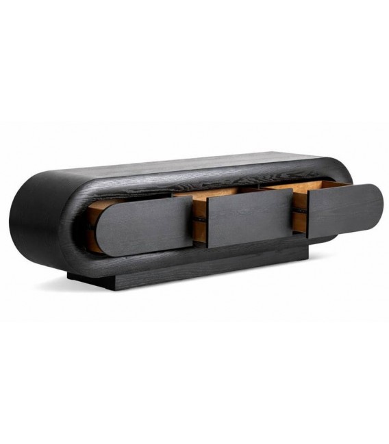 Mueble de TV art decó en roble negro con tres cajones 2