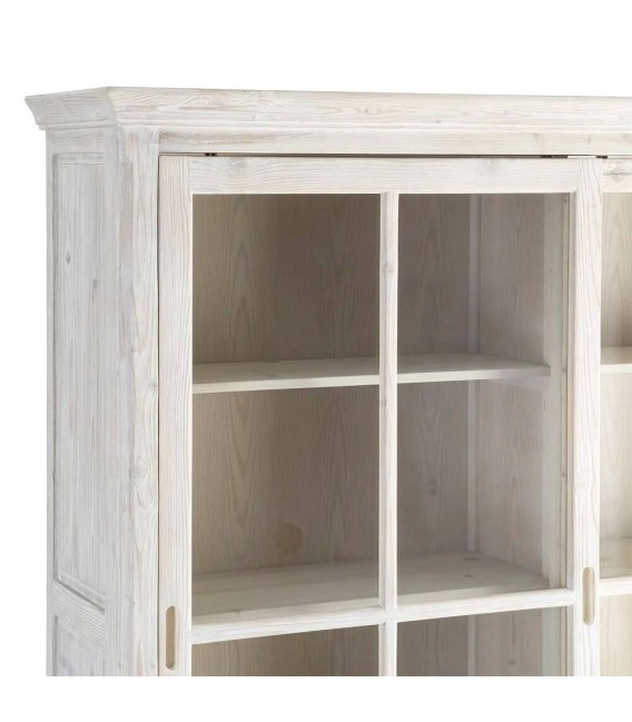 Vitrina XL boho madera teñida blanca con 2 puertas y 4 cajones 2