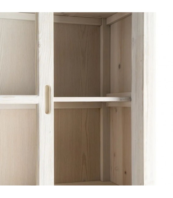 Vitrina XL boho madera teñida blanca con 2 puertas y 4 cajones 6