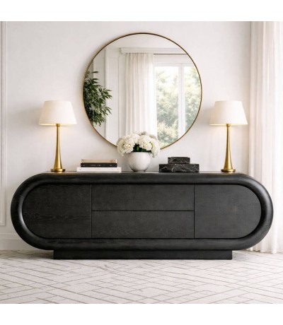 Aparador madera roble teñido negro estilo art deco 2 puertas 2 cajones Mdmhogar
