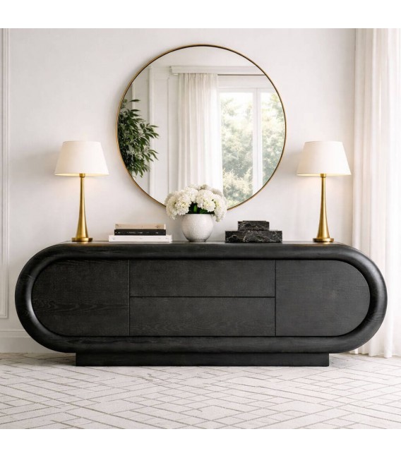 Aparador madera roble teñido negro estilo art deco 2 puertas 2 cajones Mdmhogar