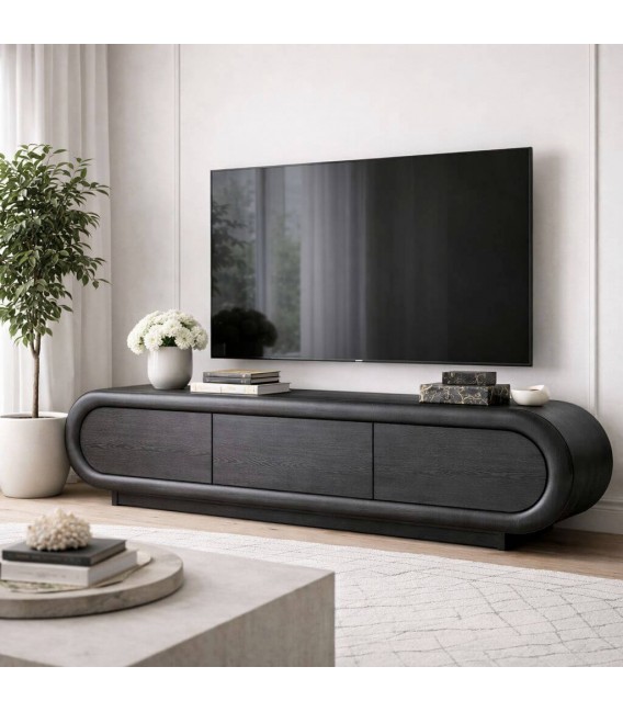 Mueble de TV art decó en roble negro con tres cajones Mdmhogar