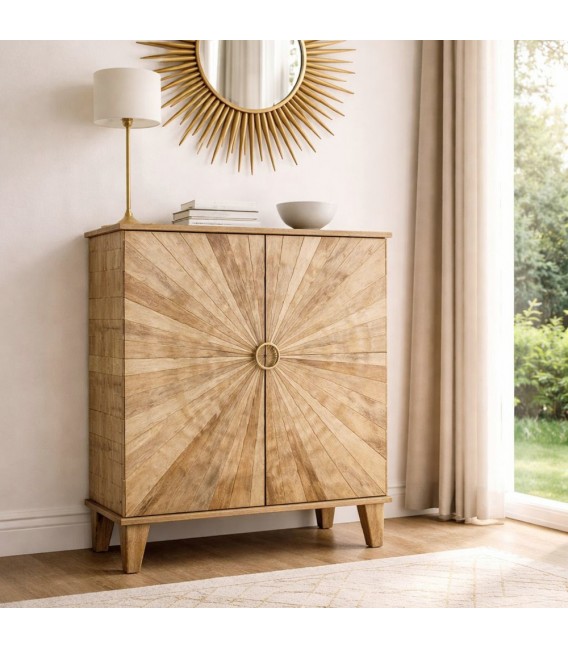 Armario alacena bajo madera mango natural 2 puertas estilo art decó Mdmhogar