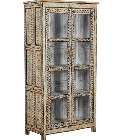Vitrina mango decorada a mano 2 puertas cristal estilo étnico