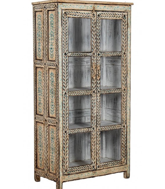 Vitrina mango decorada a mano 2 puertas cristal estilo étnico