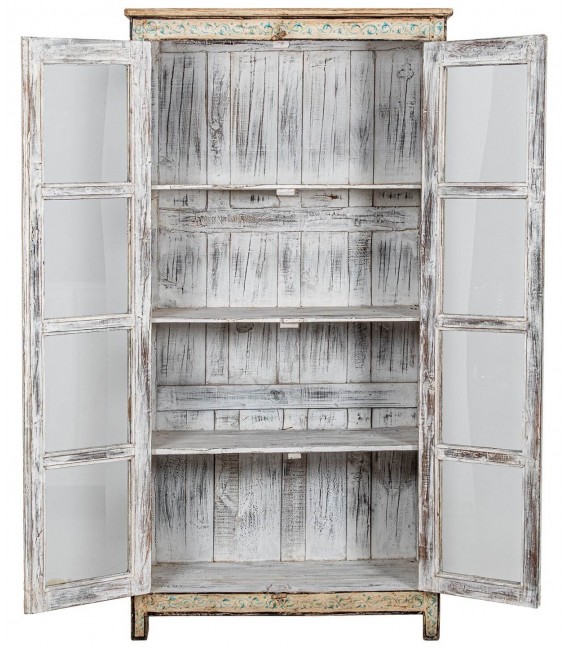 Vitrina mango decorada a mano 2 puertas cristal estilo étnico 2