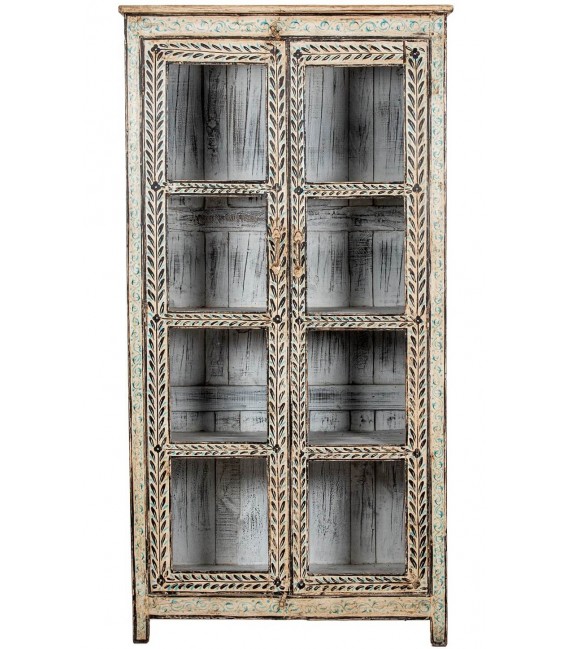 Vitrina mango decorada a mano 2 puertas cristal estilo étnico 1