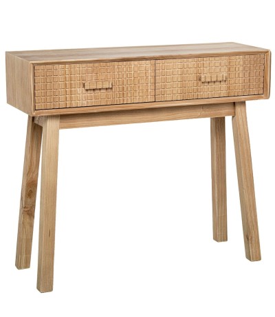 Consola entrada madera tallada  natural 2 cajones estilo nórdico