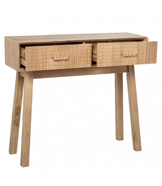 Consola entrada madera tallada  natural 2 cajones estilo nórdico 3