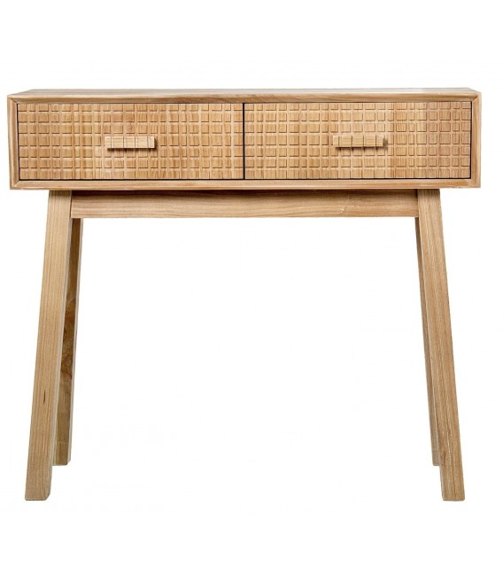 Consola entrada madera tallada  natural 2 cajones estilo nórdico 2