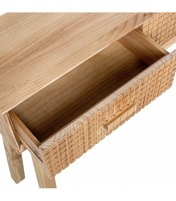 Consola entrada madera tallada  natural 2 cajones estilo nórdico 4
