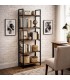 Estantería MDF nogal oscuro con hierro negro estilo industrial Mdmhogar
