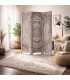 Biombo 3 hojas madera calada de paulonia patinada gris estilo boho Mdmhogar