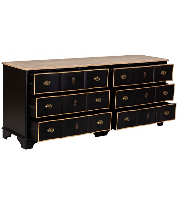 Cómoda XXL madera abeto 6 cajones negro oro neoclásica 2
