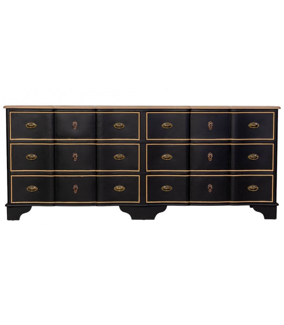 Cómoda XXL madera abeto 6 cajones negro oro neoclásica 1