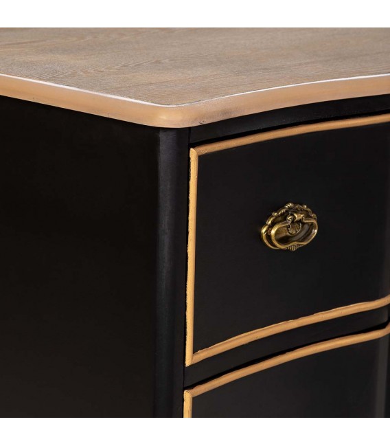 Cómoda XXL madera abeto 6 cajones negro oro neoclásica 4