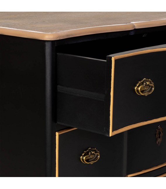 Cómoda XXL madera abeto 6 cajones negro oro neoclásica 5