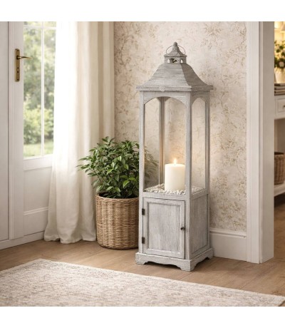 Farol muy alto madera de abeto gris claro rozado estilo clásico Mdmhogar