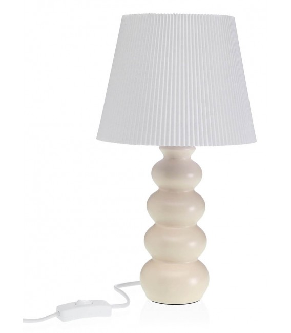 Lámpara sobremesa cerámica beige pantalla plisada blanca