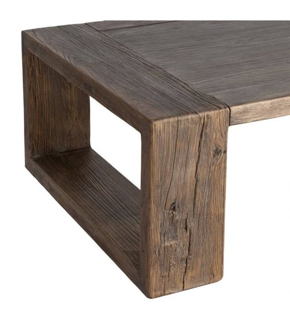 Mesa de centro rectangular XL de olmo reciclado nogal estilo boho 2