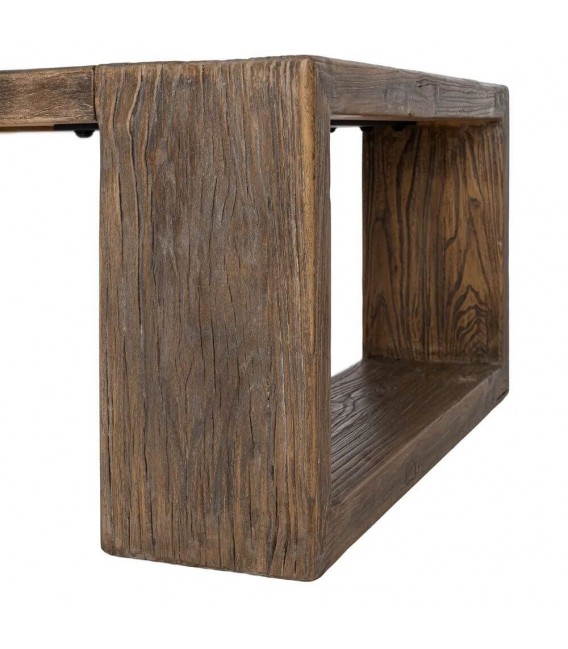 Mesa de centro rectangular XL de olmo reciclado nogal estilo boho 4