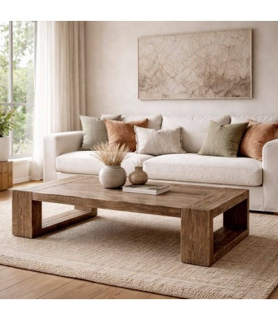Mesa de centro rectangular XL de olmo reciclado nogal estilo boho Mdmhogar