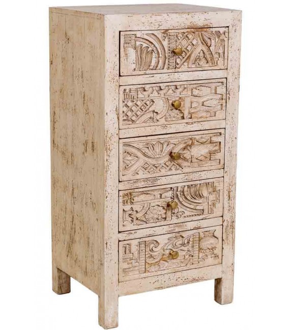 Sinfonier madera de mango tallada acabado crema vintage