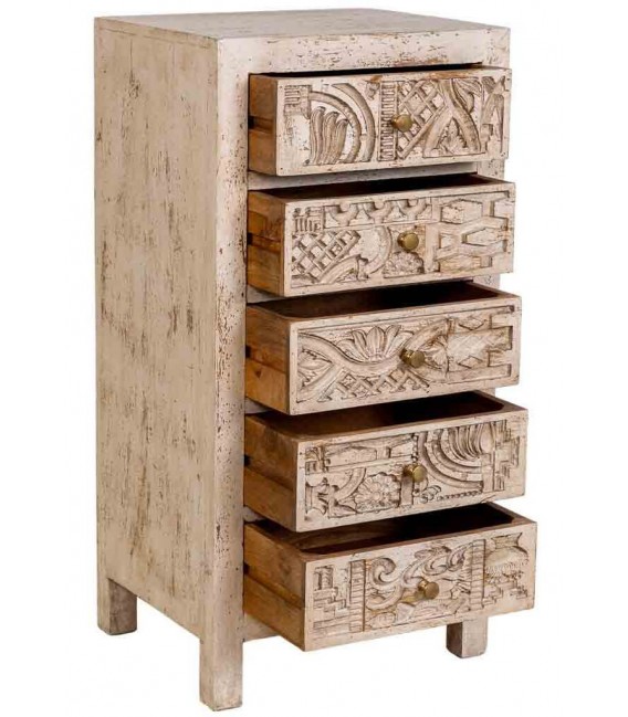 Sinfonier madera de mango tallada acabado crema vintage 2