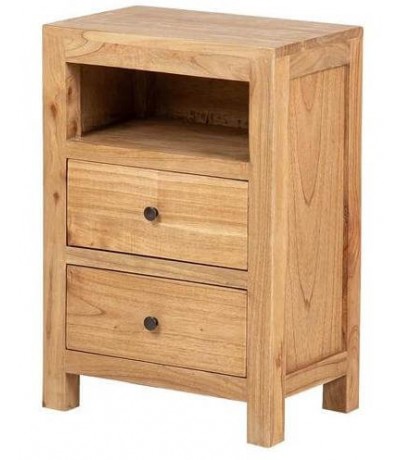 Mesita de noche madera maciza mindi natural 2 cajones estilo boho