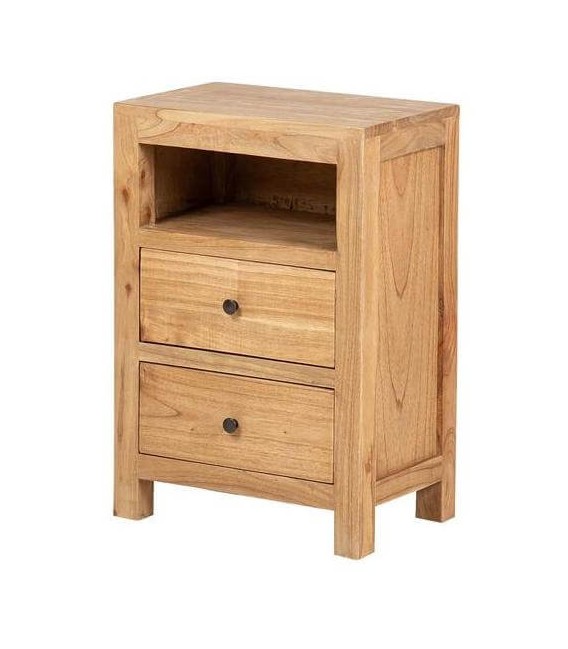 Mesita de noche madera maciza mindi natural 2 cajones estilo boho