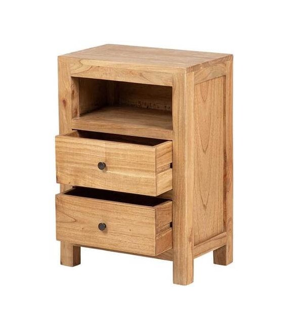 Mesita de noche madera maciza mindi natural 2 cajones estilo boho 1