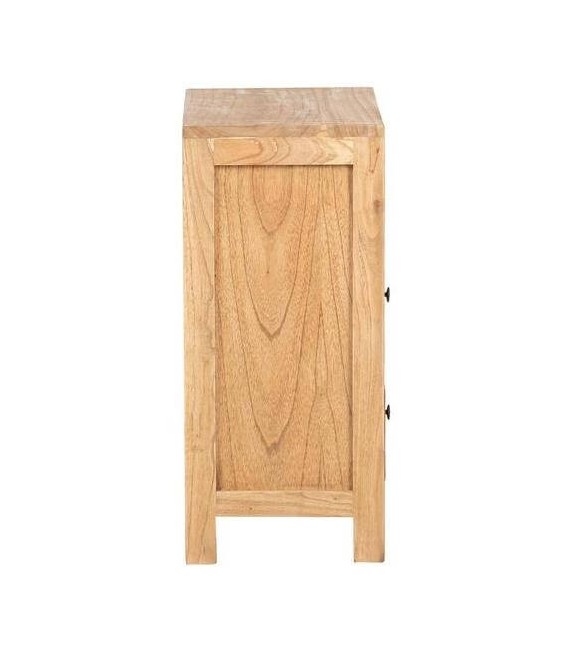 Mesita de noche madera maciza mindi natural 2 cajones estilo boho 3