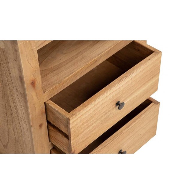 Mesita de noche madera maciza mindi natural 2 cajones estilo boho 6