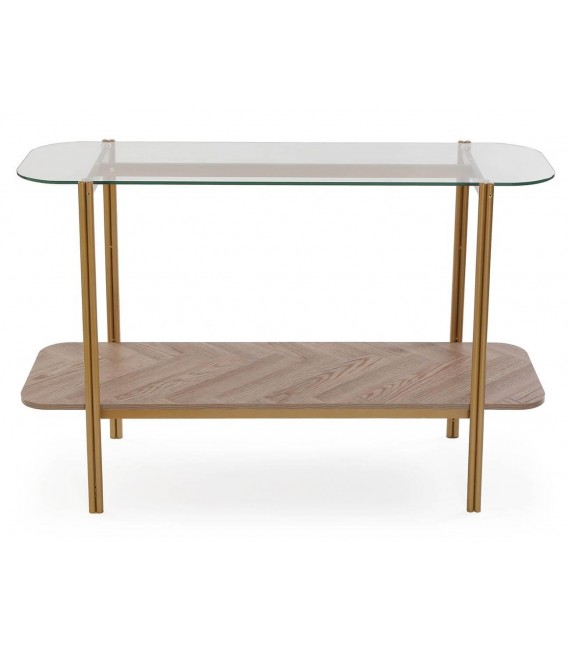 Consola entrada madera nogal mdf metal dorado cristal art deco 1