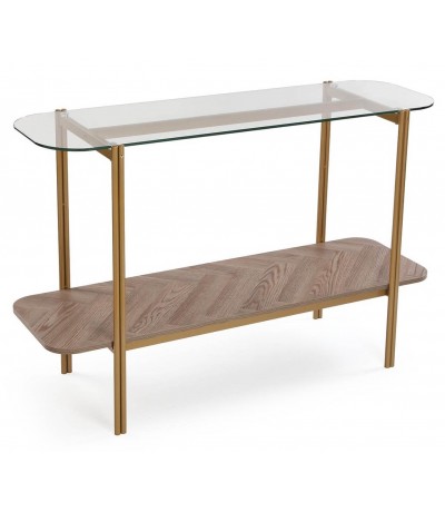 Consola entrada madera nogal mdf metal dorado cristal art deco