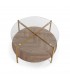 MESA CENTRO CIRCULAR 80 X 80 X 45 LATIA METAL DORADO MADERA MDF NOGAL Y CRISTAL