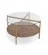 MESA CENTRO CIRCULAR 80 X 80 X 45 LATIA METAL DORADO MADERA MDF NOGAL Y CRISTAL